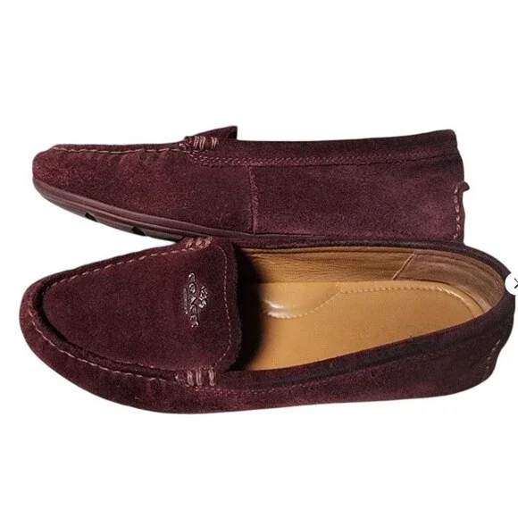 COACH Amber Suede Loafer Size 8B Burgundy Comfort Driver - Picture 1 of 9